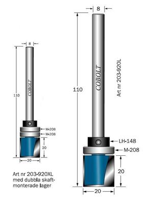 Cobolt Mallfräs m dubbla lager D=20