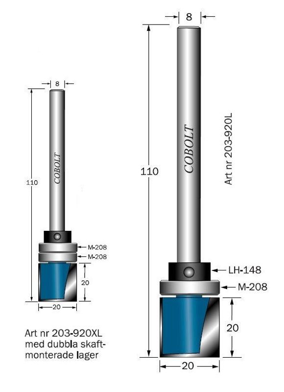 Cobolt Mallfräs m dubbla lager D=20