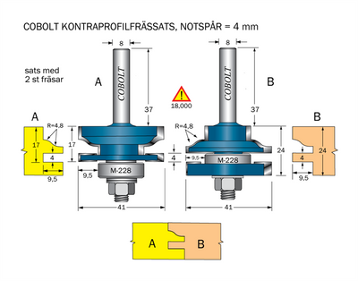Cobolt Kontraprofilfräs-sats (2 fräsar) R=4.8 R=4.8 D=41 S=8