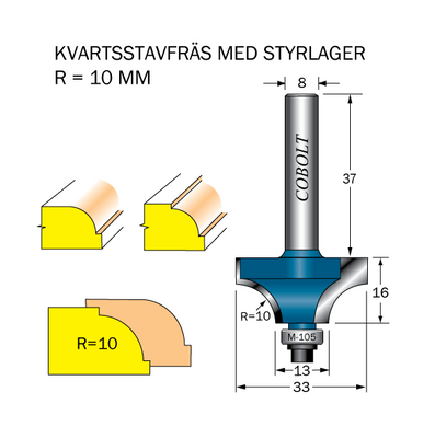 Cobolt Kvartsstavfräs R=10 D=33 L=16 S=8