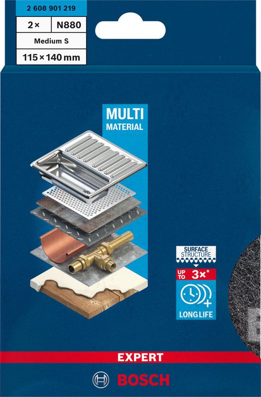 Bosch Expert N880 fleecedyna för handslipning, 115 x 140mm 2st för slipning av trä & färg