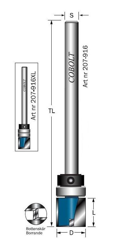 Cobolt Låskistfräs D=16 L=15 TL=110