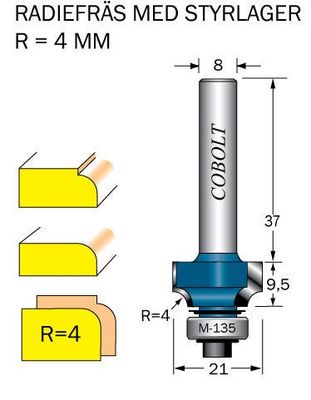 Cobolt Avrundningsfräs R=4 D=21 L=95