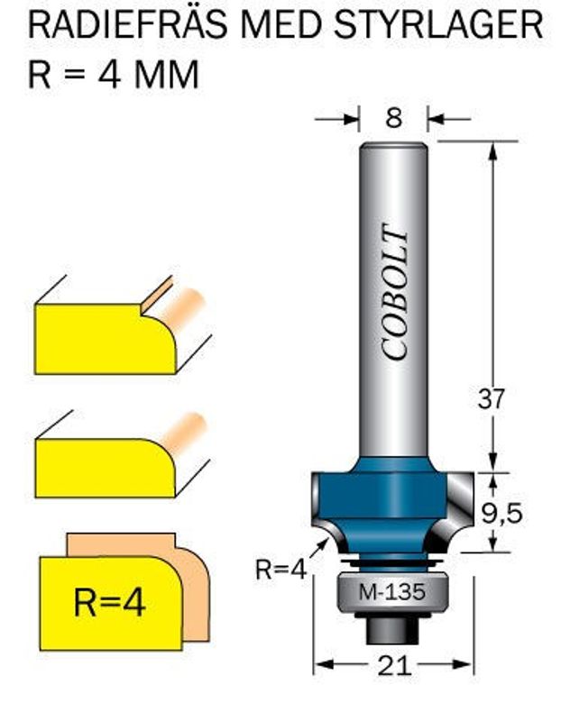 Cobolt Avrundningsfräs R=4 D=21 L=95