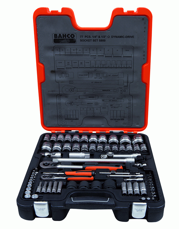 Bahco S800 Hylsnyckelsats 1/4" & 1/2" 77-delar