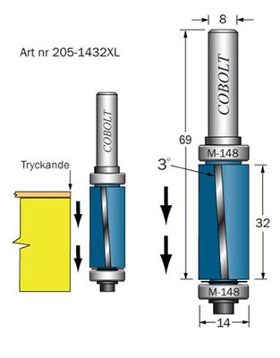 Cobolt Kantfräs D=14, L=32, NEGATIV S=8