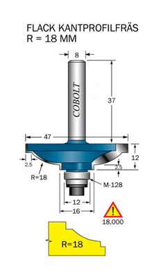 Cobolt Kantprofilfräs R=18 L=12 F=17.5 D=47 S=8
