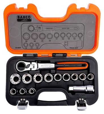 Bahco S140T Hylsnyckelsats med Genomgående Hylsor 10-24mm (12st hylsor)