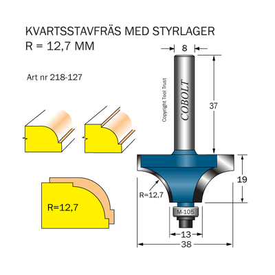 Cobolt Kvartsstavfräs R=12.7 D=19 S=8