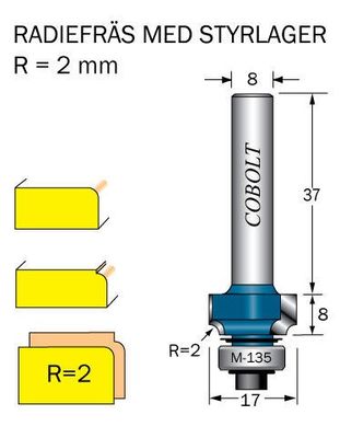 Cobolt Avrundningsfräs R=2 D=17 L=8