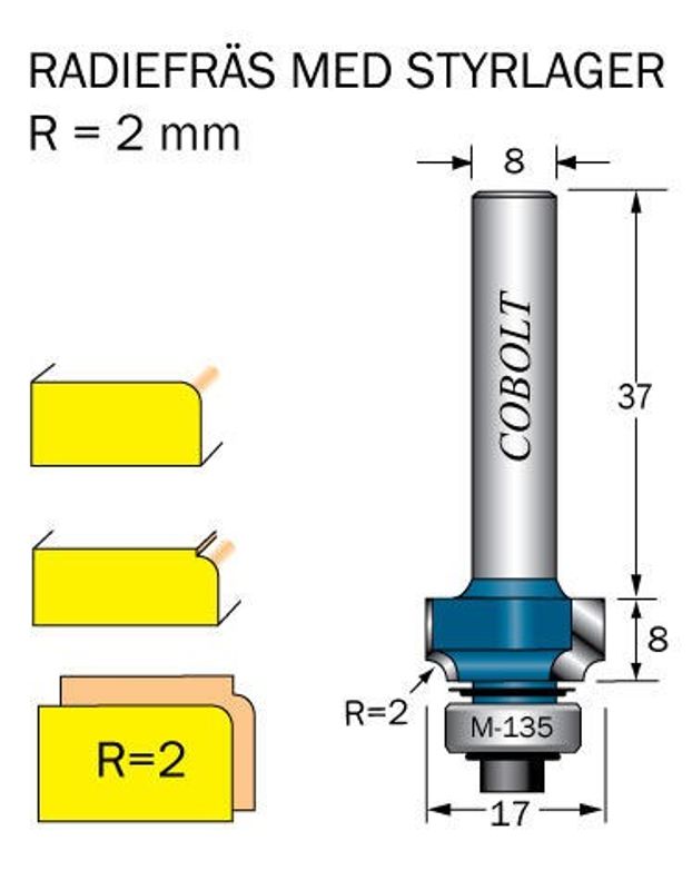 Cobolt Avrundningsfräs R=2 D=17 L=8