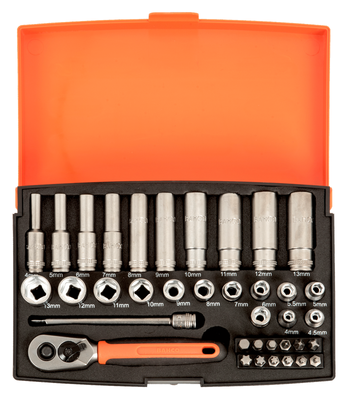 Bahco SL25L Hylsnyckelsats 1/4" Långa Hylsor 37-delar