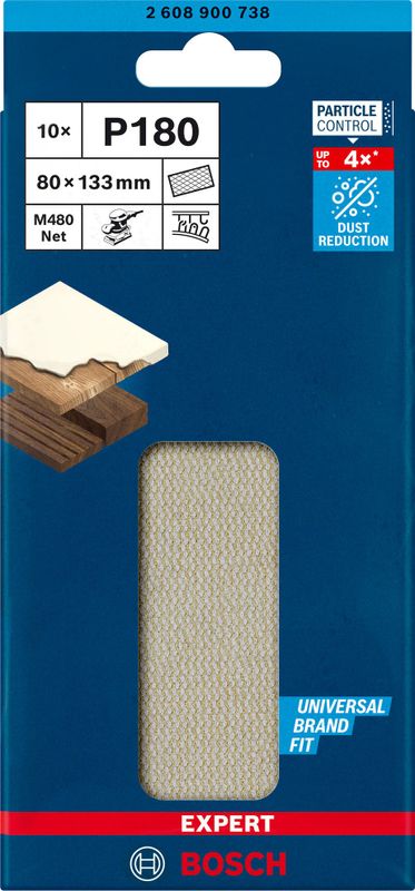 Bosch Expert M480 slipnät för planslipar, 80x133mm 10st för trä, färg och gips