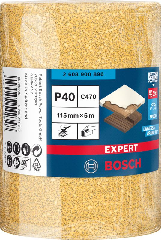 Bosch Expert C470 sliprullar för handslipning 115mm 5m & 50m för trä & trä med färg