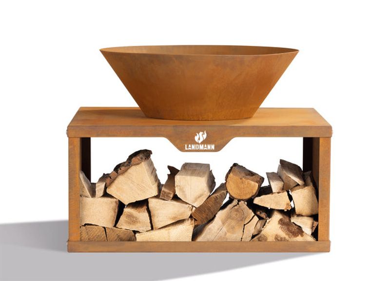 Landmann Eldfat i cortenstål med vedförvaring