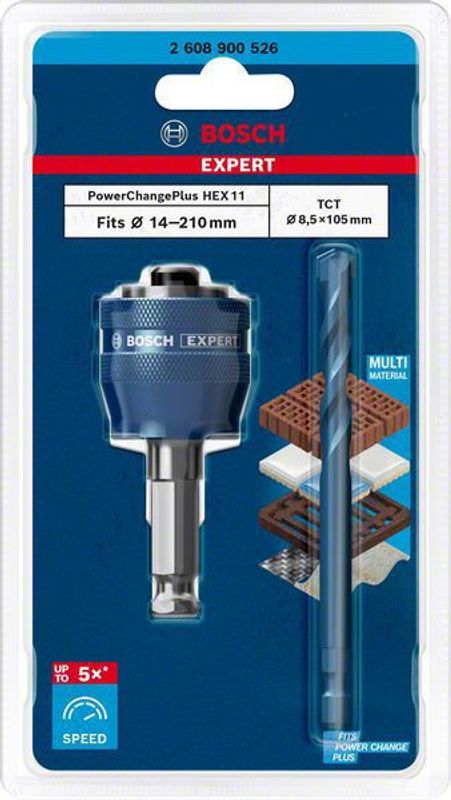 Bosch Expert Power Change Plus systemadapter, 11 mm, för hålsåg, TCT-borr 8,5 x 105 mm, 2 st.