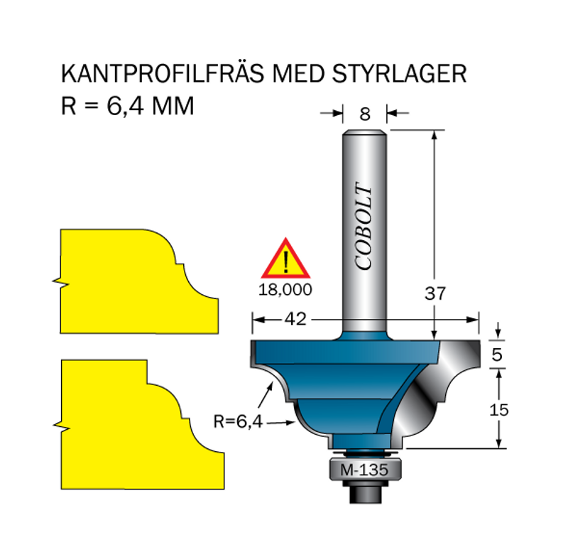Cobolt Kantprofilfräs R=6.4 L=20 F=14.5 D=42 S=8