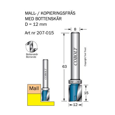 Cobolt Mallfräs D=12 L=15 TL=63