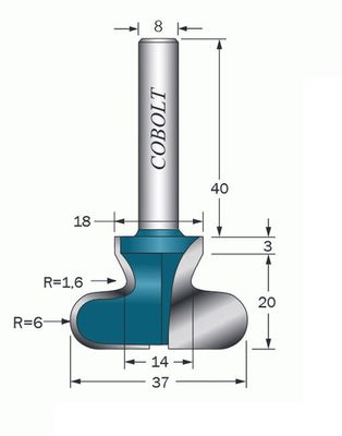Cobolt Fingergreppsfräs D=37 R=6 S=8