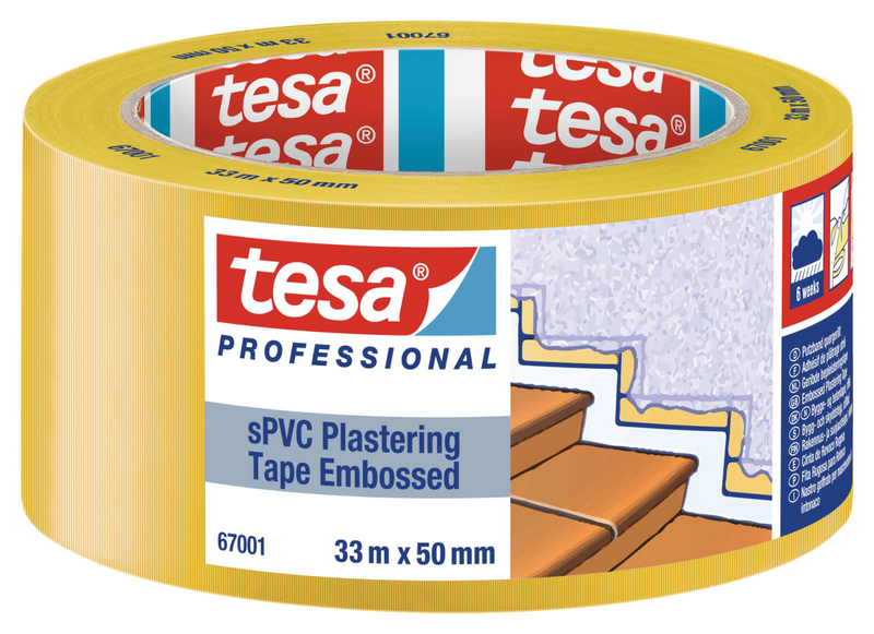 Tesa sPVC 67001 Byggtejp Räfflad Gul 50 mm x 33 m