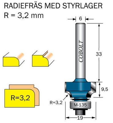Cobolt Avrundningsfräs R=3.2 D=194