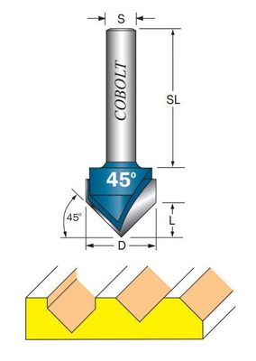 Cobolt V-spårfräs 45grad D=19 L=95