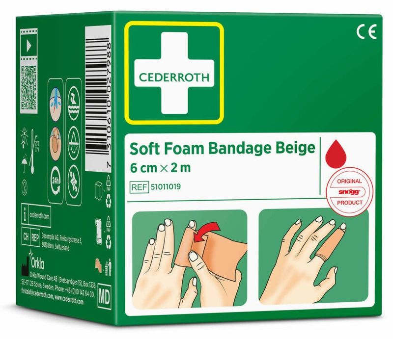 Cederroth Soft Foam Bandage Beige – 2 m, Självhäftande