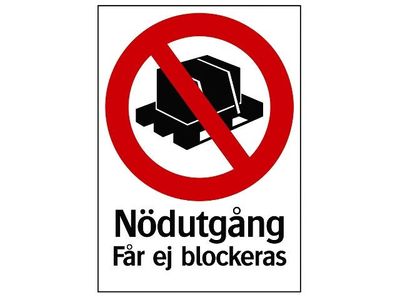 Skylt 35-9714 210X297 MM Nödutgång får ej blockeras