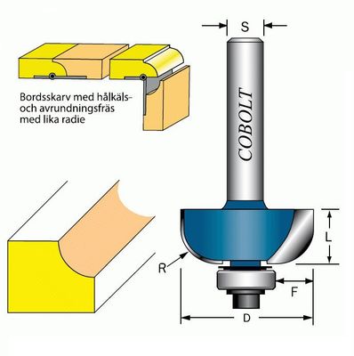 Cobolt Hålkälsfräs R=8 L=12 SL=37 D=29 S=8