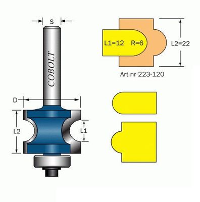 Cobolt Halvstavfräs R=6 L1=12 L2=22