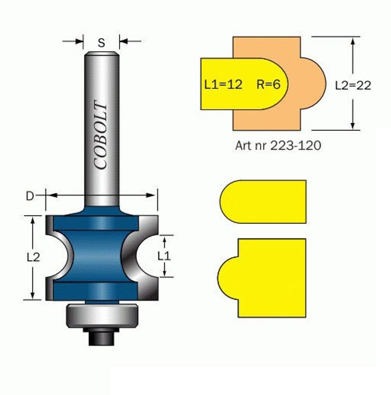 Cobolt Halvstavfräs R=6 L1=12 L2=22