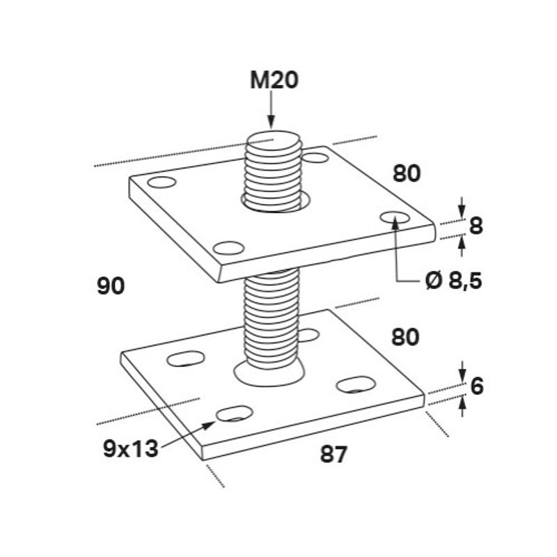 FAST CC Stolphållare CSPA M20x90 / M20x200