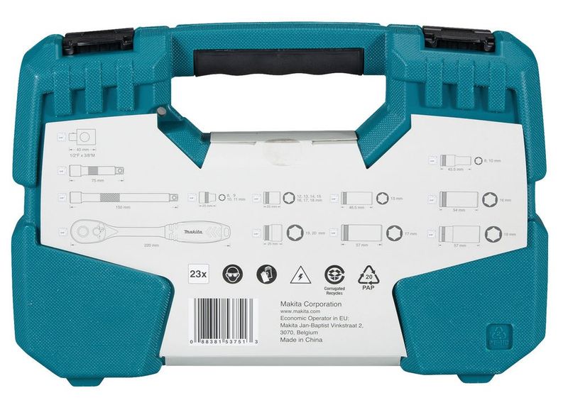 Makita B-65573 Hylsnyckelsats 3/8" 23-delar, korta & långa hylsor