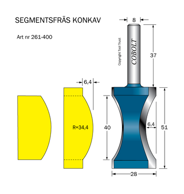 Cobolt Segmentfräs L=40 R=34.4 F=6.4 D=28 S=8
