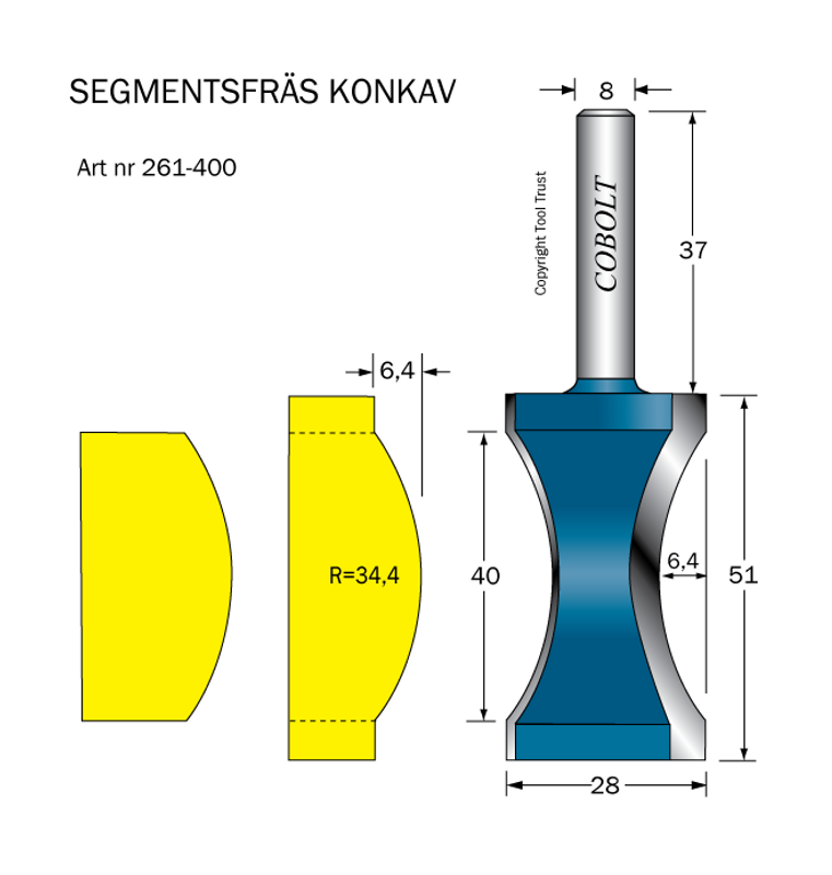 Cobolt Segmentfräs L=40 R=34.4 F=6.4 D=28 S=8