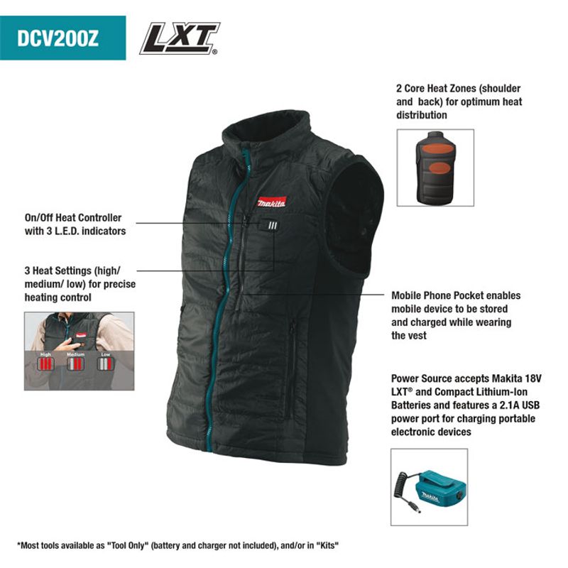Makita DCV200Z Värmeväst 18V LXT USB Strl: XL