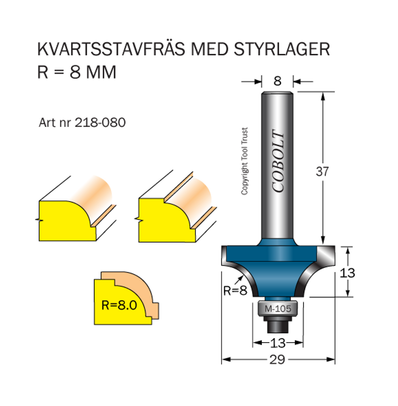 Cobolt Kvartsstavfräs R=8 D=29 S=8