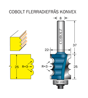 Cobolt Pärlprofilfräs R=3 D=22 L=25 S=8