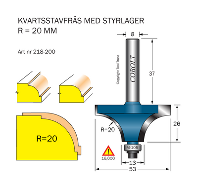 Cobolt Kvartsstavfräs R=20 D=53 S=8