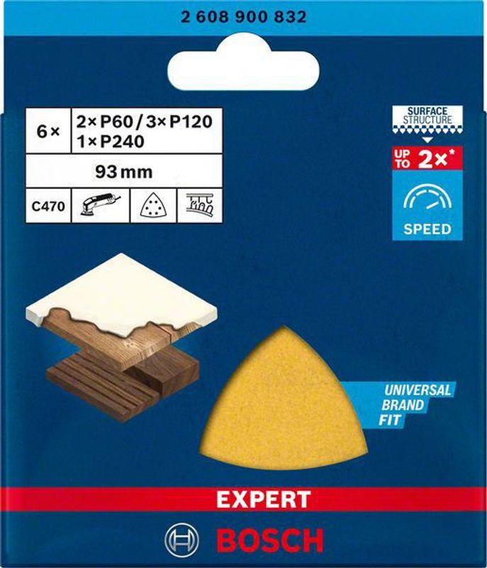 Bosch Expert C470 slippappersats för deltaslipar 93 mm, G 60/120/240, 6 st
