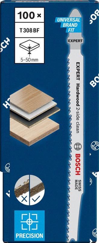 Bosch Expert ‘Hardwood 2-side clean’ T 308 BF sticksågblad, 100 st för Plastbelagda skivor, Multiplexskiva