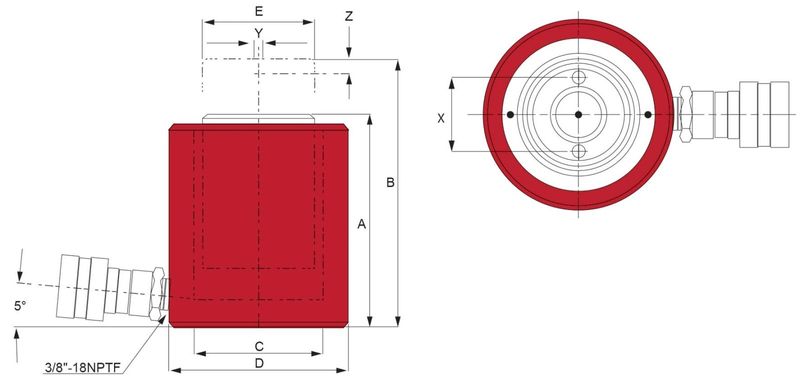 BVA lågprofilcylinder 45 ton slag 60 mm