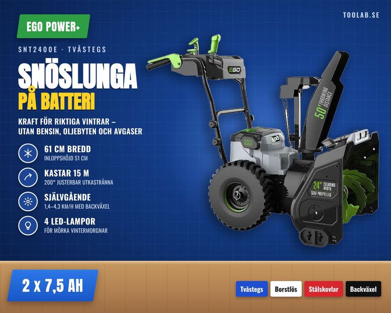 EGO Power+ SNT2400E – batteridriven snöslunga för riktiga vintrar
