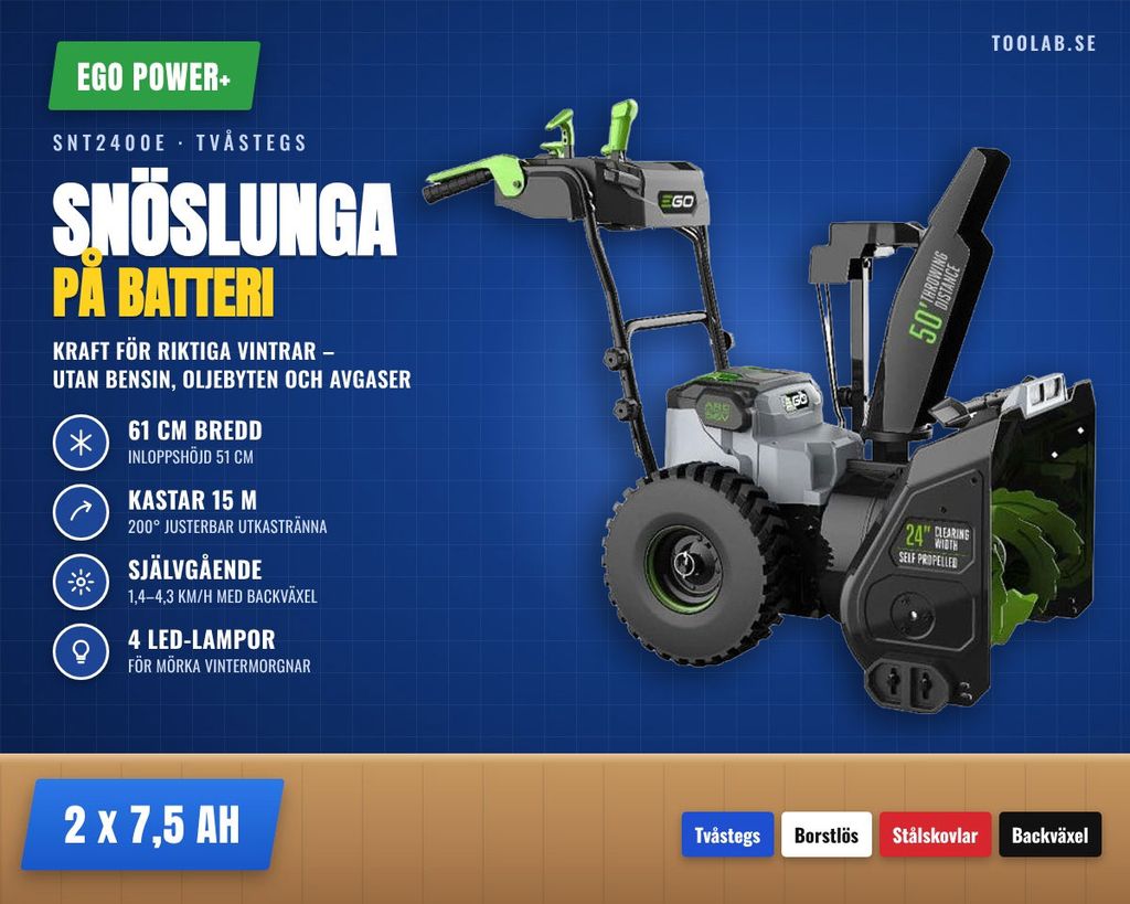 EGO Power+ SNT2400E – batteridriven snöslunga för riktiga vintrar