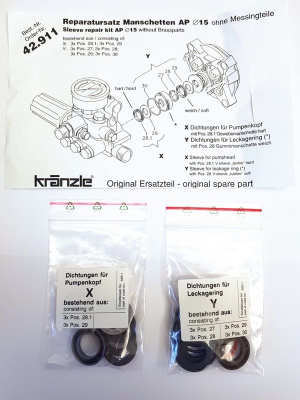 Kränzle manschettsats 15 mm kolv passar petro 10/200