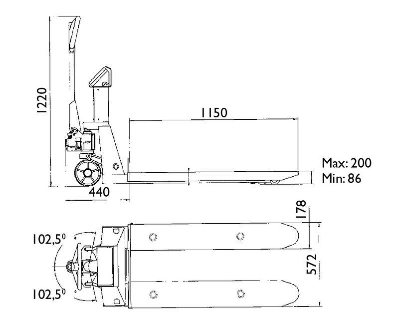 Gelins-KGK gaffellyftvagn våg 1150X572 kapacitet 2000 kg