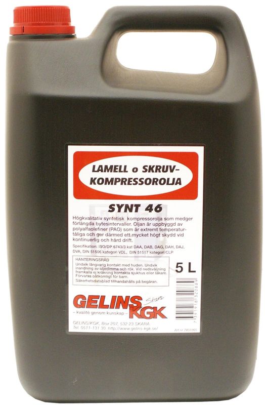 Gelins-KGK kompressorolja syntet 46 5 l för skruvkompressor