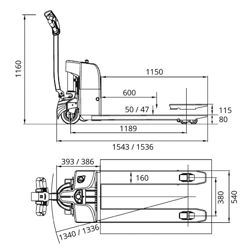 Gelins-KGK gaffellyftvagn batteridriven boggie kapacitet 1500 kg