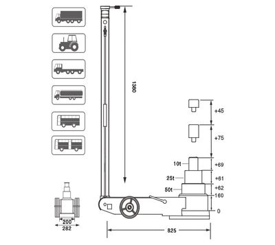 SNIT domkraft lufthydraulisk S50-3J 50/25/10 ton 160-352 mm