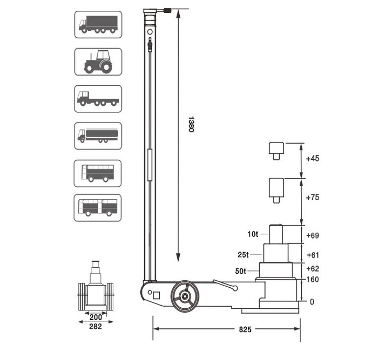 SNIT domkraft lufthydraulisk S50-3J 50/25/10 ton 160-352 mm
